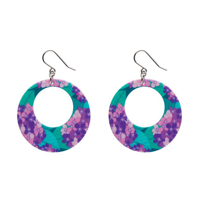 Hydrangea Circle Drop Earrings - Purple  -  Erstwilder Essentials  -  Quirky Resin and Enamel Accessories