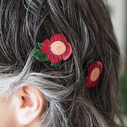 Pretty Poppies Hair Clips Set - 2 Piece  -  Erstwilder  -  Quirky Resin and Enamel Accessories