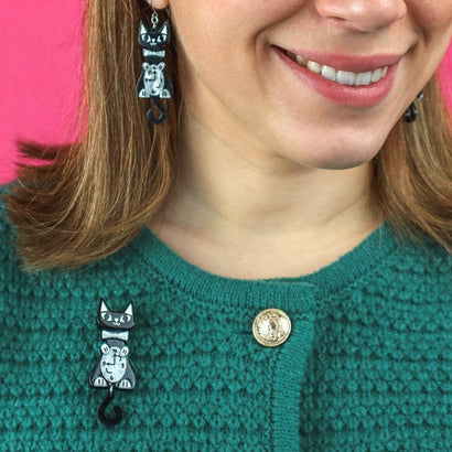 It’s Kitty Time Drop Earrings (IMPERFECT)  -  Erstwilder  -  Quirky Resin and Enamel Accessories