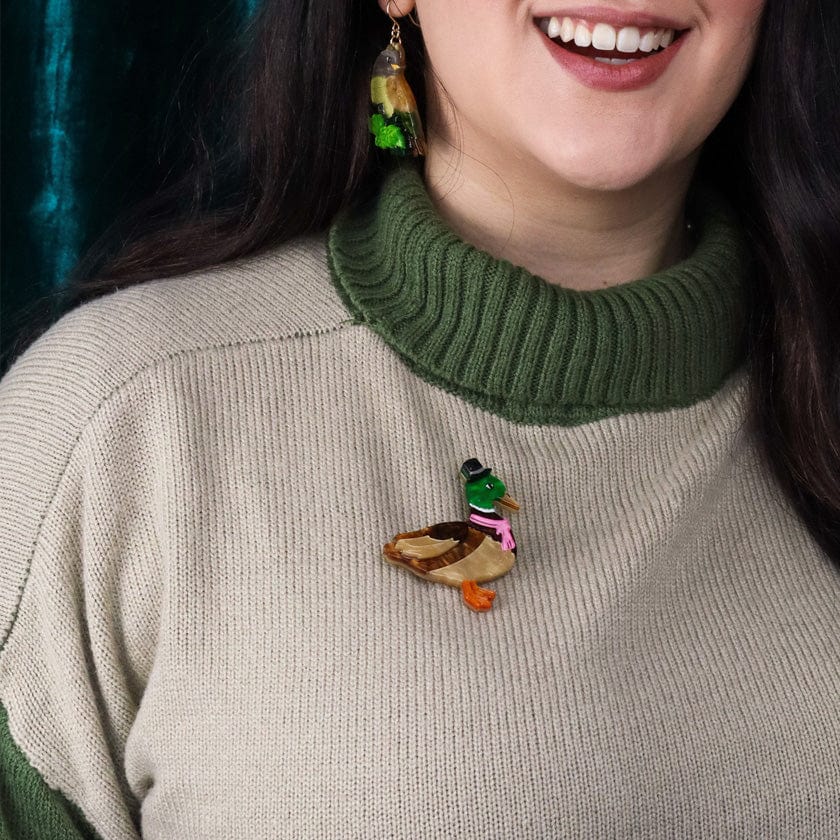 Well-Dressed Duck Brooch  -  Erstwilder  -  Quirky Resin and Enamel Accessories