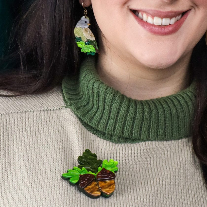 Woodland Acorns Brooch  -  Erstwilder  -  Quirky Resin and Enamel Accessories