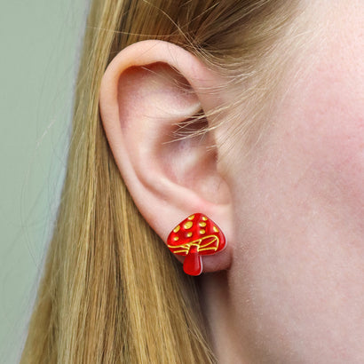 Mushroom Stud Earrings - Red