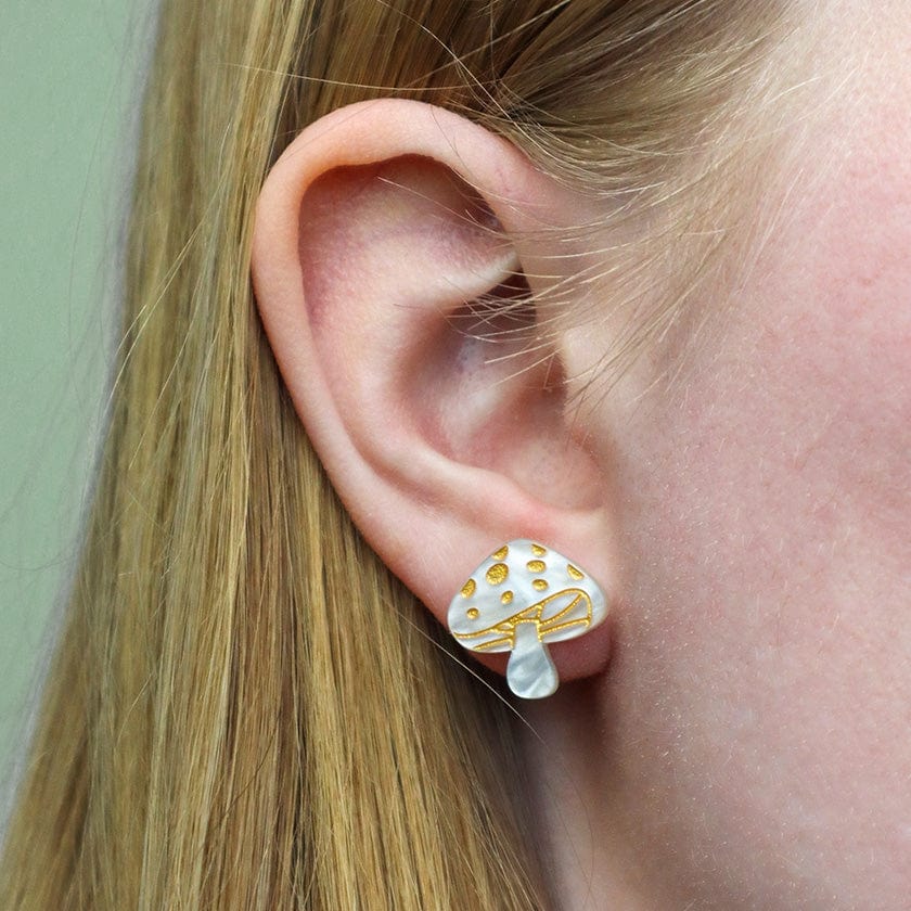 Mushroom Stud Earrings - Cream  -  Erstwilder Essentials  -  Quirky Resin and Enamel Accessories