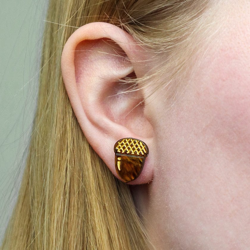 Acorn Stud Earrings - Brown  -  Erstwilder Essentials  -  Quirky Resin and Enamel Accessories