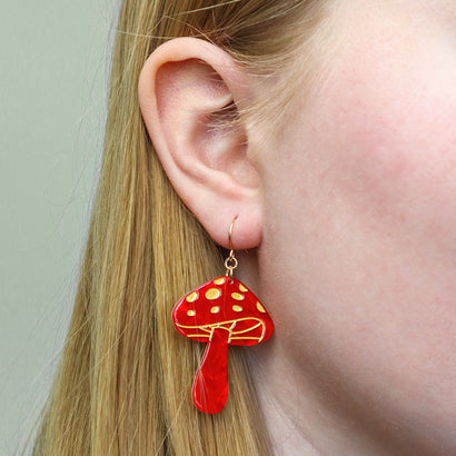 Mushroom Drop Earrings - Red  -  Erstwilder Essentials  -  Quirky Resin and Enamel Accessories