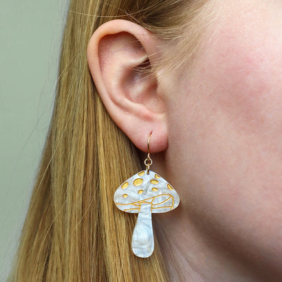 Mushroom Drop Earrings - Cream