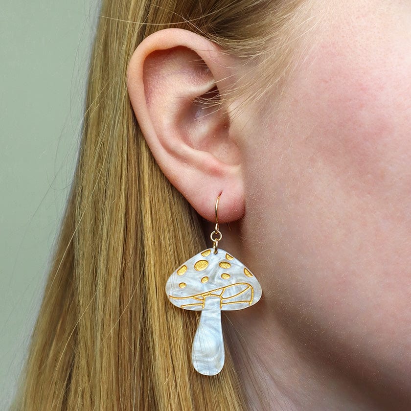 Mushroom Drop Earrings - Cream  -  Erstwilder Essentials  -  Quirky Resin and Enamel Accessories