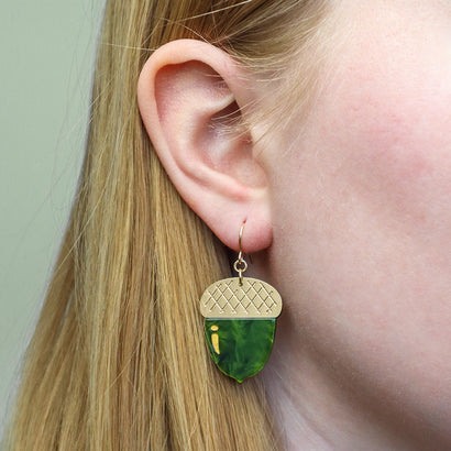 Acorn Drop Earrings - Green  -  Erstwilder Essentials  -  Quirky Resin and Enamel Accessories