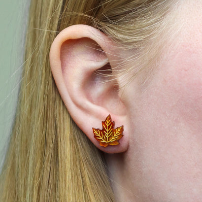 Maple Leaf Stud Earrings - Orange