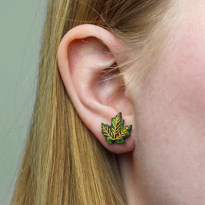 Maple Leaf Stud Earrings - Green  -  Erstwilder Essentials  -  Quirky Resin and Enamel Accessories