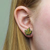 Maple Leaf Stud Earrings - Green