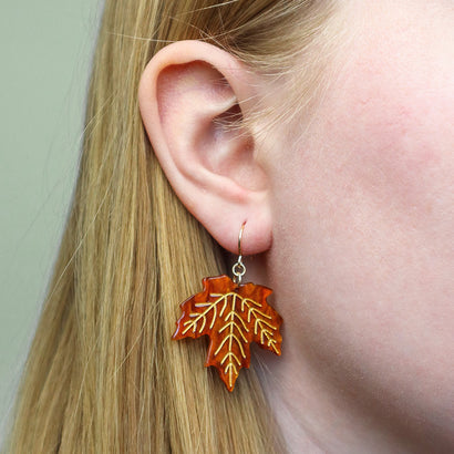 Maple Leaf Drop Earrings - Orange