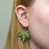 Maple Leaf Drop Earrings - Green