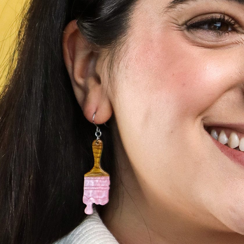 Paint Brush Ripple Drop Earrings - Pink  -  Erstwilder Essentials  -  Quirky Resin and Enamel Accessories