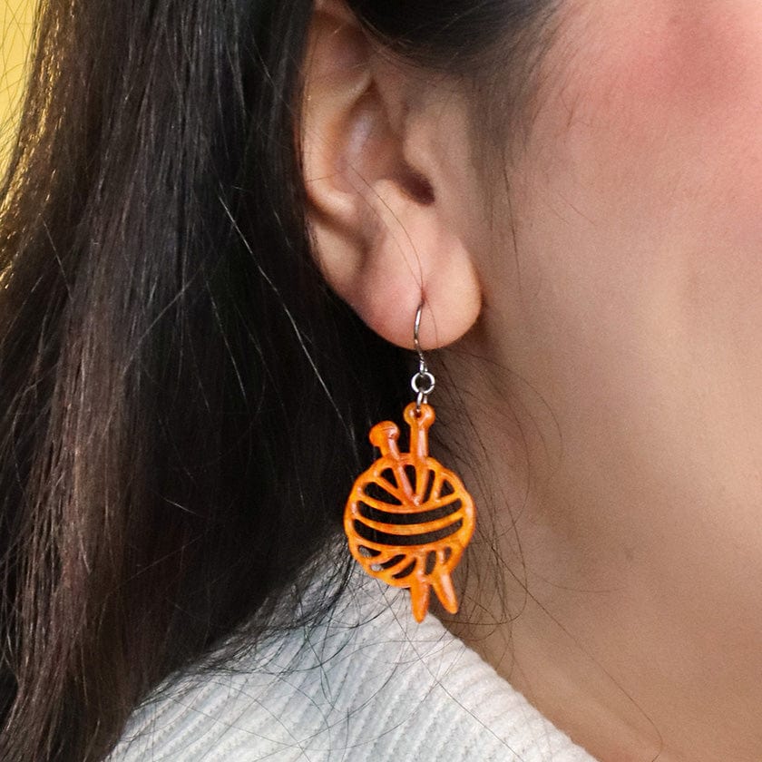 Ball Of Yarn Ripple Drop Earrings - Orange  -  Erstwilder Essentials  -  Quirky Resin and Enamel Accessories