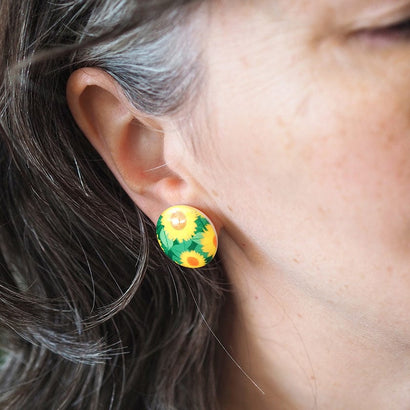 Sunflower Rounded Stud Earrings - Yellow  -  Erstwilder Essentials  -  Quirky Resin and Enamel Accessories