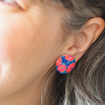 Dahlia Rounded Stud Earrings - Pink  -  Erstwilder Essentials  -  Quirky Resin and Enamel Accessories