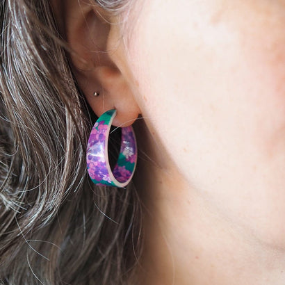 Hydrangea Hoop Stud Earrings - Purple  -  Erstwilder Essentials  -  Quirky Resin and Enamel Accessories