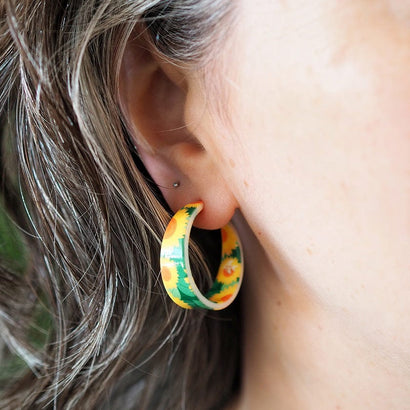 Sunflower Hoop Stud Earrings - Yellow  -  Erstwilder Essentials  -  Quirky Resin and Enamel Accessories