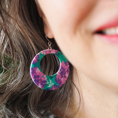 Hydrangea Circle Drop Earrings - Purple  -  Erstwilder Essentials  -  Quirky Resin and Enamel Accessories