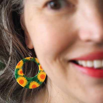 Sunflower Circle Drop Earrings - Yellow  -  Erstwilder Essentials  -  Quirky Resin and Enamel Accessories