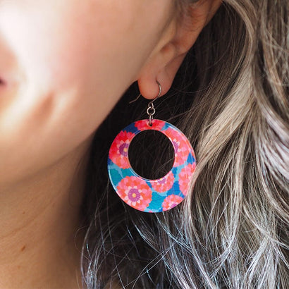 Dahlia Circle Drop Earrings - Pink  -  Erstwilder Essentials  -  Quirky Resin and Enamel Accessories