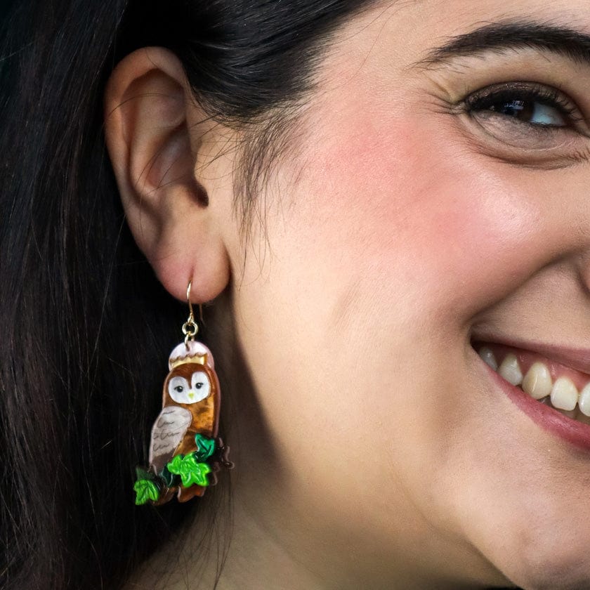 Regal Woodland Owl Drop Earrings  -  Erstwilder  -  Quirky Resin and Enamel Accessories