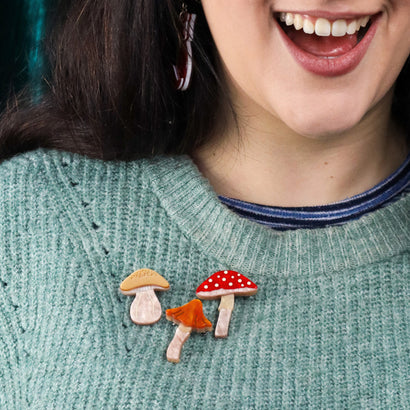 Field Of Mushrooms Mini Brooch Set  -  Erstwilder  -  Quirky Resin and Enamel Accessories