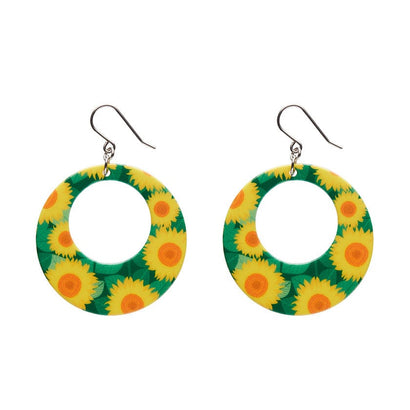 Sunflower Circle Drop Earrings - Yellow  -  Erstwilder Essentials  -  Quirky Resin and Enamel Accessories