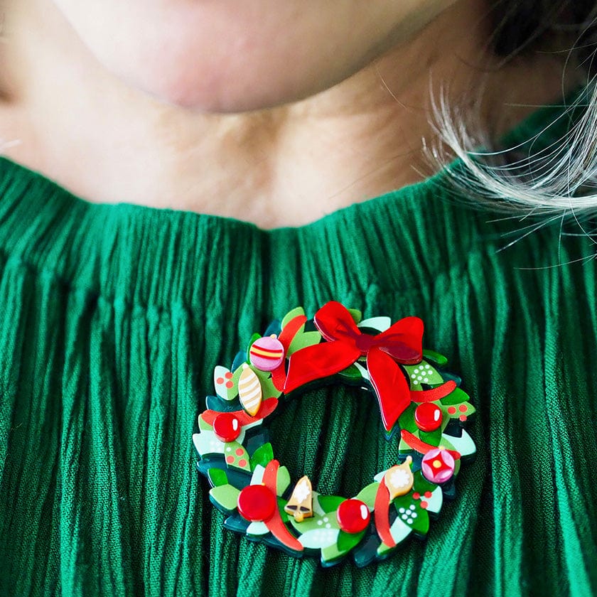 Evergreen Wreath Brooch  -  Erstwilder  -  Quirky Resin and Enamel Accessories