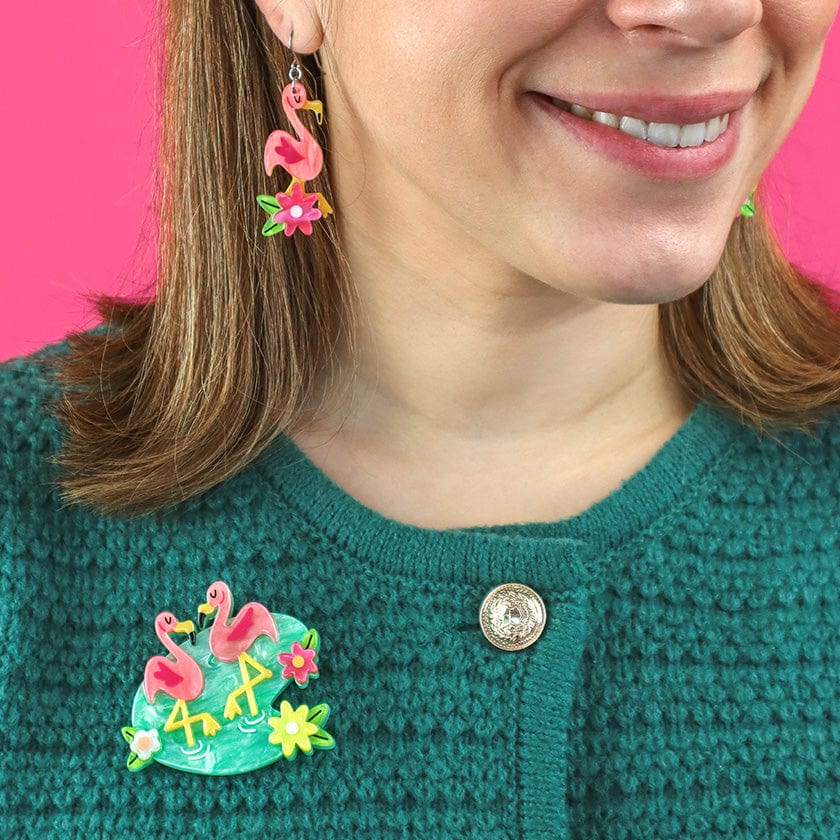 Let's Flamingle Brooch  -  Erstwilder  -  Quirky Resin and Enamel Accessories