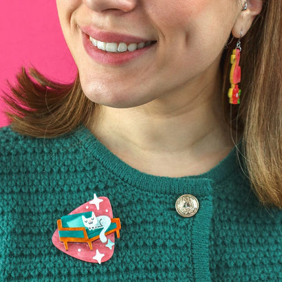 Susan the Sleeping Kitty Brooch  -  Erstwilder  -  Quirky Resin and Enamel Accessories