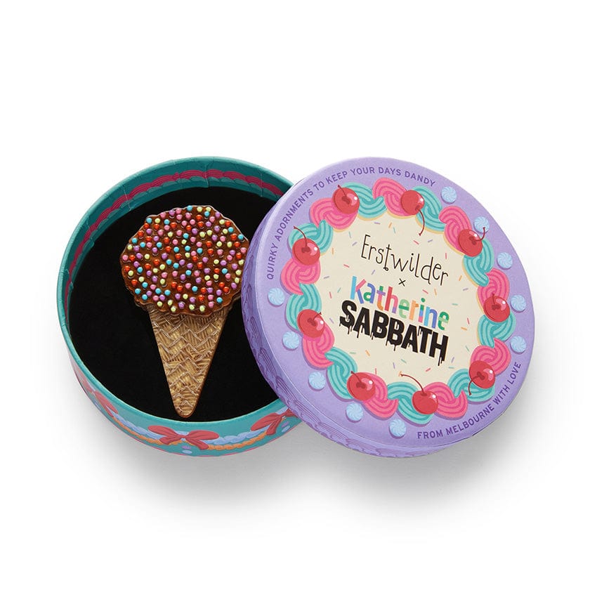 Sprinkles Ice Cream Cake Cone Brooch  -  Erstwilder  -  Quirky Resin and Enamel Accessories