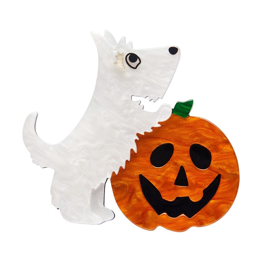 Patch the Pumpkin Pup Brooch  -  Erstwilder  -  Quirky Resin and Enamel Accessories