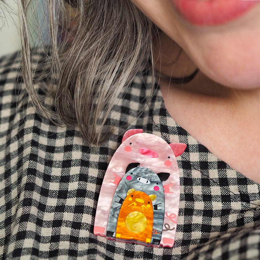 Chinny Chin Chins Brooch  -  Erstwilder  -  Quirky Resin and Enamel Accessories