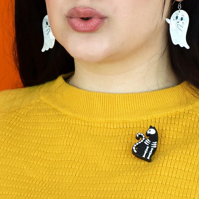 Bone Cat Mini Brooch  -  Erstwilder Simplified  -  Quirky Resin and Enamel Accessories