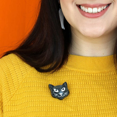 Cat Head Mini Brooch  -  Erstwilder Simplified  -  Quirky Resin and Enamel Accessories