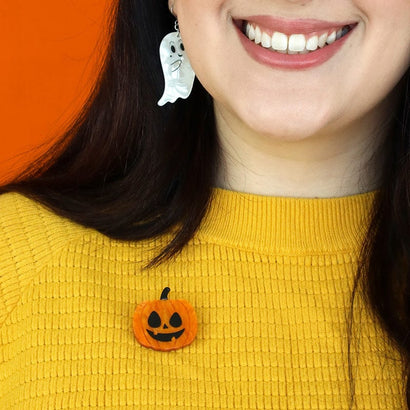 Jack O Lantern Mini Brooch  -  Erstwilder Simplified  -  Quirky Resin and Enamel Accessories