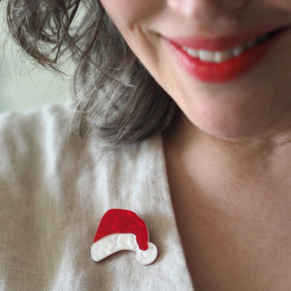 Santa Hat Mini Brooch  -  Erstwilder Simplified  -  Quirky Resin and Enamel Accessories