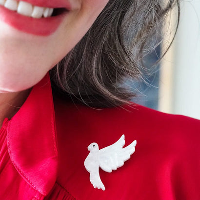 Christmas Dove Mini Brooch  -  Erstwilder Simplified  -  Quirky Resin and Enamel Accessories