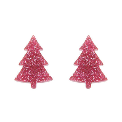 Pink Christmas Tree Stud Earrings  -  Erstwilder Essentials  -  Quirky Resin and Enamel Accessories