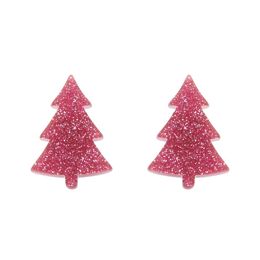 Pink Christmas Tree Stud Earrings  -  Erstwilder Essentials  -  Quirky Resin and Enamel Accessories