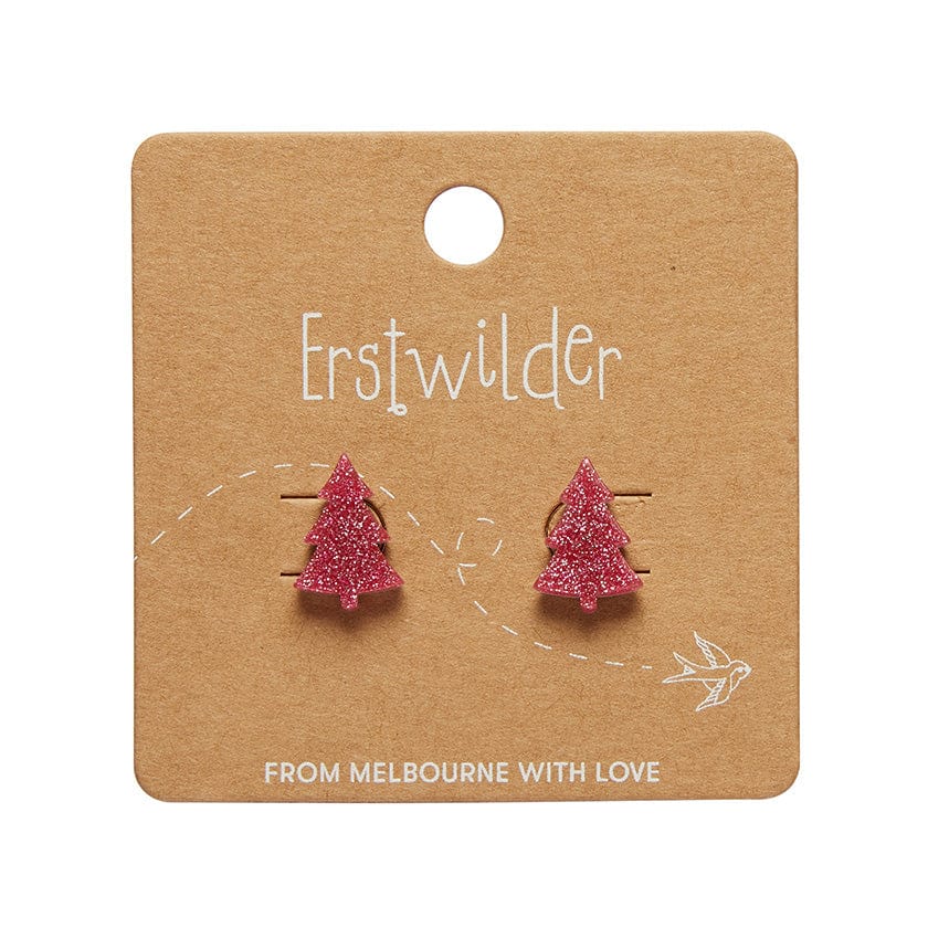 Pink Christmas Tree Stud Earrings  -  Erstwilder Essentials  -  Quirky Resin and Enamel Accessories