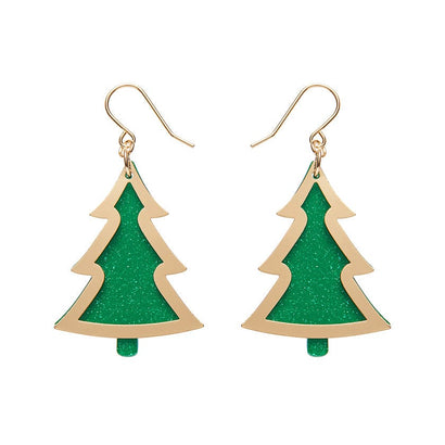 Green Christmas Tree Drop Earrings - Gold  -  Erstwilder Essentials  -  Quirky Resin and Enamel Accessories