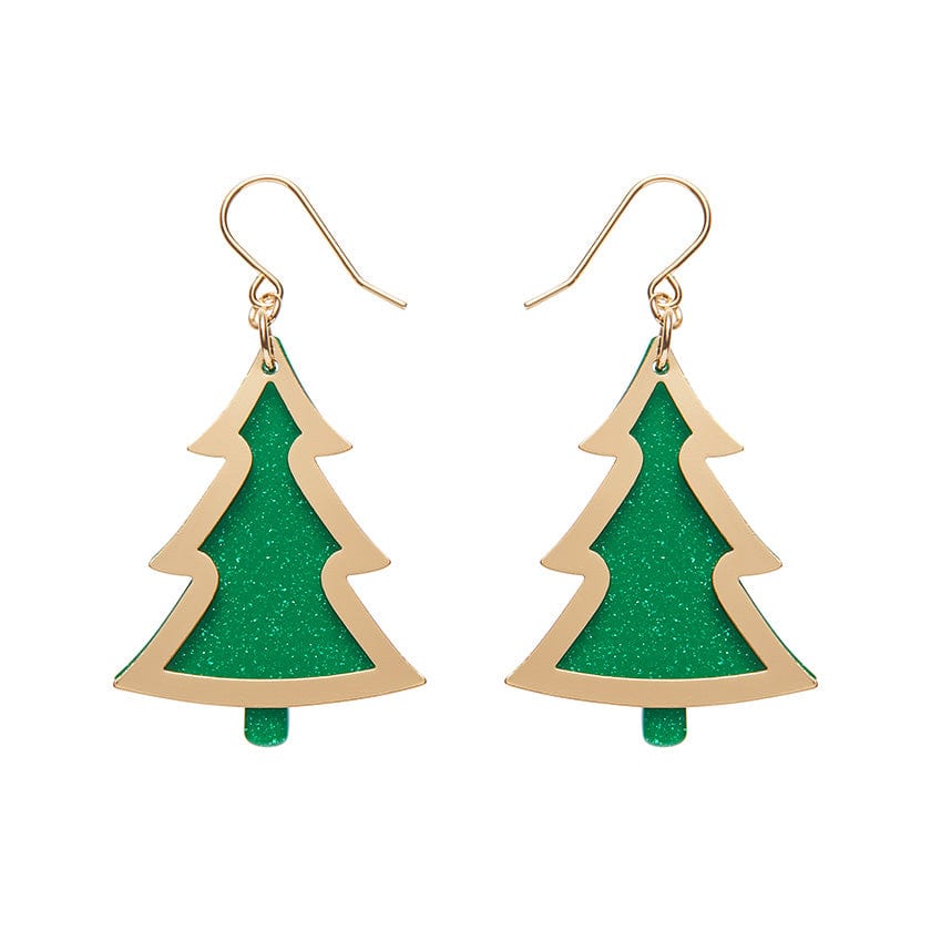 Green Christmas Tree Drop Earrings - Gold  -  Erstwilder Essentials  -  Quirky Resin and Enamel Accessories