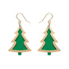 Green Christmas Tree Drop Earrings - Gold