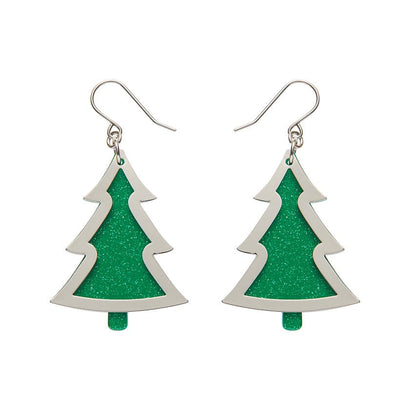 Green Christmas Tree Drop Earrings - Silver  -  Erstwilder Essentials  -  Quirky Resin and Enamel Accessories