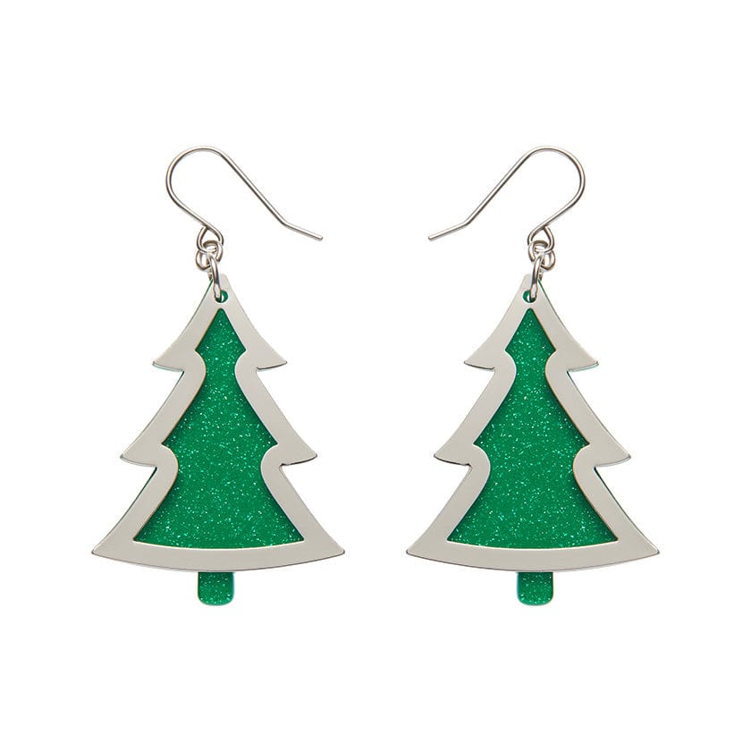 Green Christmas Tree Drop Earrings - Silver  -  Erstwilder Essentials  -  Quirky Resin and Enamel Accessories