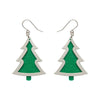 Green Christmas Tree Drop Earrings - Silver