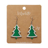 Green Christmas Tree Drop Earrings - Silver